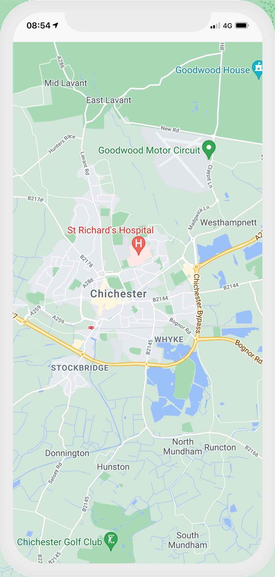 Map of Chichester and the surrounding areas