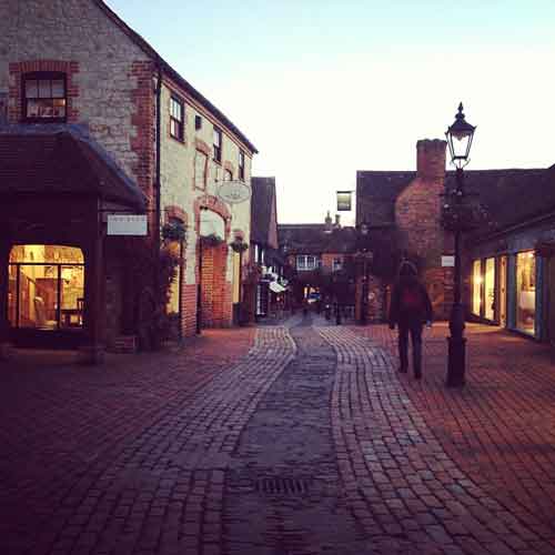 A street in Farnham at dusk