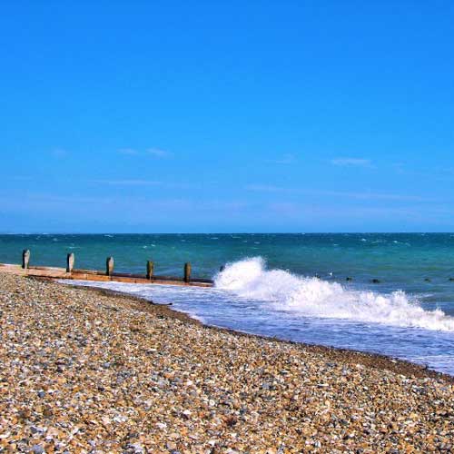 Worthing beach on a clear and sunny day